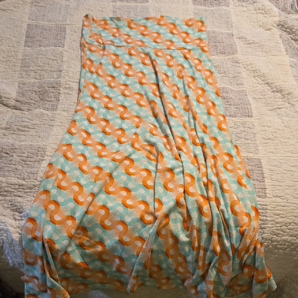 LuLaRoe Maxi Skirt - Orange and Light Blue Pattern